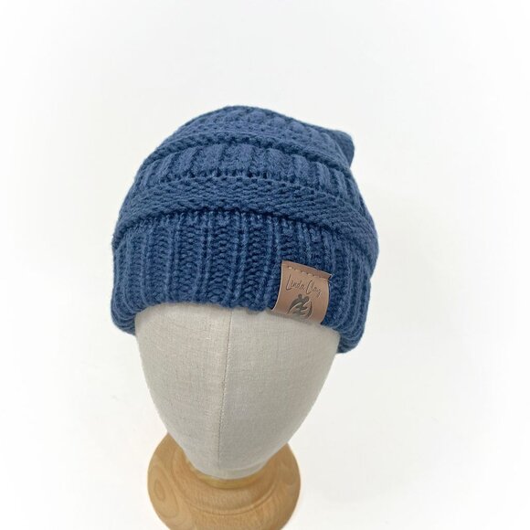 Denim Blue Beanie Hat Skully Women's Slouchy Thick Satin Lined Cap - Picture 2 of 7